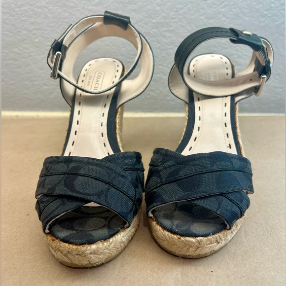 COACH BLACK WEDGES WITH ANKLE STRAP/BUCKLE SIZE 39 - Picture 2 of 7